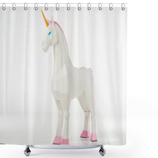 Personality  Unicorn Toy With Golden Horn On White Shower Curtains