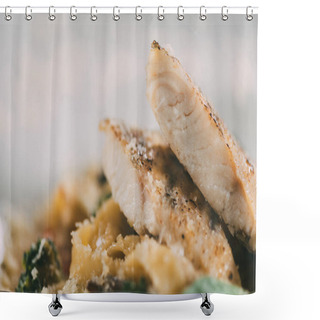 Personality  Close-up View Of Delicious Pasta With Pike Perch Fillet And Parmesan Cheese    Shower Curtains