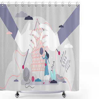Personality  Knitting Vector Illustration. Handmade Knit Hobby Flat Tiny Persons Concept Shower Curtains