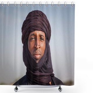 Personality  Ingall, Niger : Tuareg Man In Traditional Turban Close Up Shower Curtains