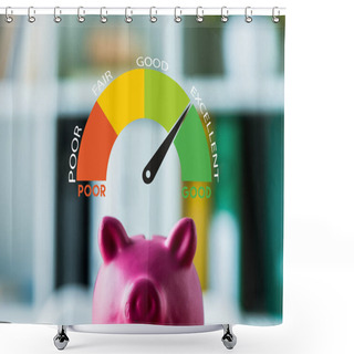 Personality  Pink Piggy Bank On Wooden Desk Near Colorful Speed Meter With Letters In Office  Shower Curtains