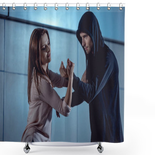 Personality  Beautiful Woman Fighting With Thief In Underpass Shower Curtains