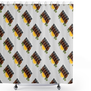 Personality  Pattern With Bottles Of Essential Oil And Orange Slices On Grey Background Shower Curtains