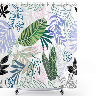 Personality  Seamless Pattern With Palm Leaves. Shower Curtains