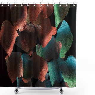 Personality  Abstract Background Of Textured Torn Silver Foil With Colorful Illumination Isolated On Black Shower Curtains