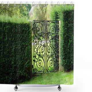 Personality  Black Wrought Iron Garden Gate Shower Curtains