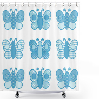 Personality  Baby Butterflies In Gingham Check And Polka Dot Patchwork, Pastel Aqua Shower Curtains