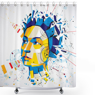Personality  Abstract Geometric Human Face Shower Curtains