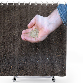 Personality  Sowing Grass Seed Into The Soil On The Lawn Shower Curtains