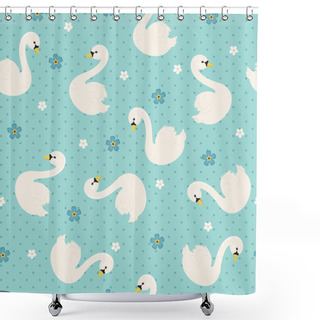 Personality  White Swan With Forget-me-nots Seamless Pattern Shower Curtains