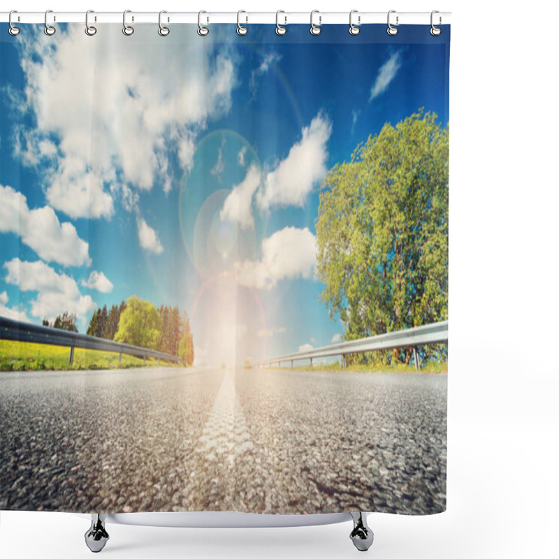 Personality  Asphalt Road In Beautiful Spring Day At Countryside With Sunlight Shower Curtains