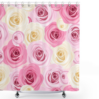 Personality  Seamless Background With Pink And White Roses. Vector Illustration. Shower Curtains