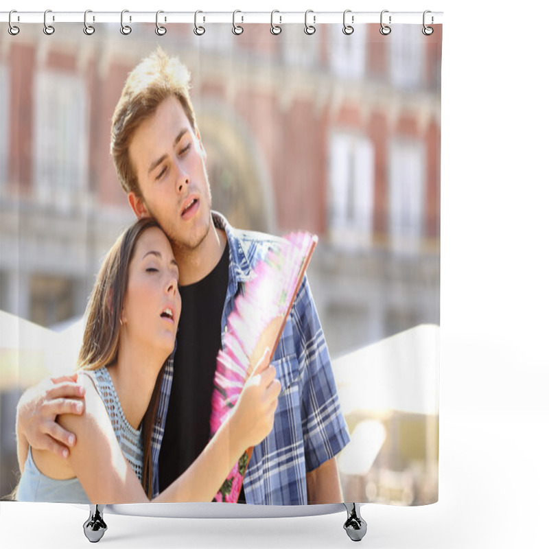 Personality  Couple Suffering Summer Heat Shower Curtains