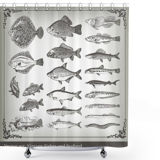 Personality  Vector Set: Fish Background Shower Curtains