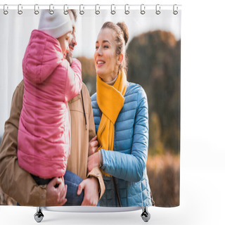 Personality  Happy Family Walking In Park Shower Curtains