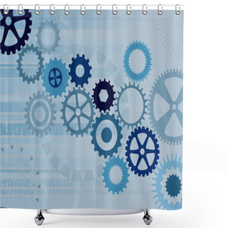 Personality  Various Blue Cogs On A Grunge Background - Vector File Shower Curtains