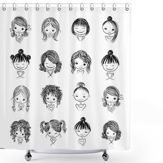 Personality  Set Of Cute Girl Characters, Cartoon For Your Design Shower Curtains