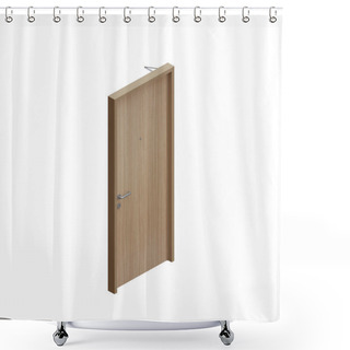 Personality  Isometric Front View Of Single Wood Door 3d Render Design Element Shower Curtains