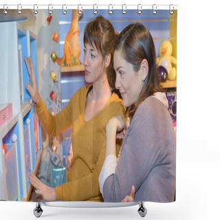 Personality  Attractive Customer And Seller At The Toy Store Shower Curtains