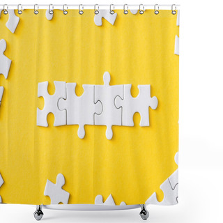 Personality  Top View Of Connected Line With White Jigsaw Puzzles Isolated On Yellow Shower Curtains