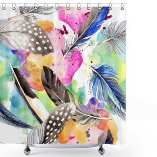 Personality  Bird Feathers From Wing. Watercolor Background Illustration Set. Seamless Background Pattern. Fabric Wallpaper Print Texture. Shower Curtains