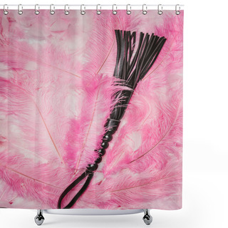 Personality  Black Strict Leather Flogging Whip On Pink Feathers Shower Curtains