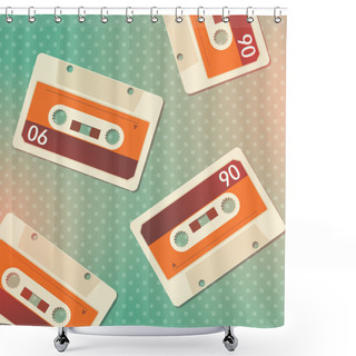 Personality  Grunge Cassettes Background.  Vector Illustration  Shower Curtains