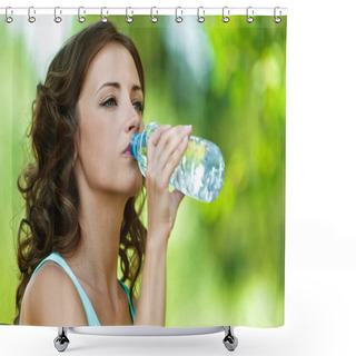 Personality  Young Dark-haired Woman Drinking Water Shower Curtains