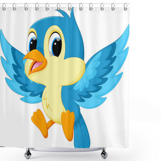 Personality  Cute Blue Bird Cartoon  Shower Curtains