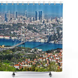 Personality  Panoramic View Of Istanbul With The Bosphorus Bridge Shower Curtains