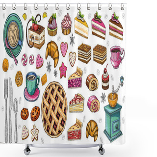 Personality  Bakery Pastry Sweets Desserts Objects Collection Shop Cafe Poste Shower Curtains
