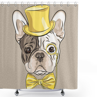 Personality  Vector Funny Cartoon Hipster French Bulldog Dog Shower Curtains