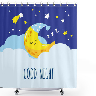 Personality  Cute Crescent Sleeping On A Cloud. Hand-written Inscription Good Night. Shower Curtains