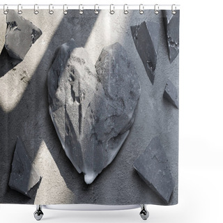 Personality  Heart Made Of Concrete Or Stone Near Stone Fragments. 3d Rendering. Shower Curtains
