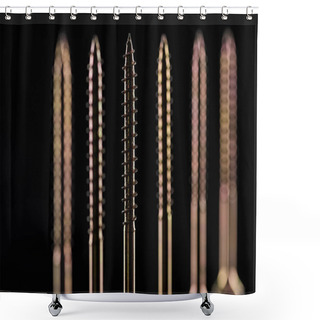 Personality  Close Up View Of Screw Points Isolated On Black Shower Curtains