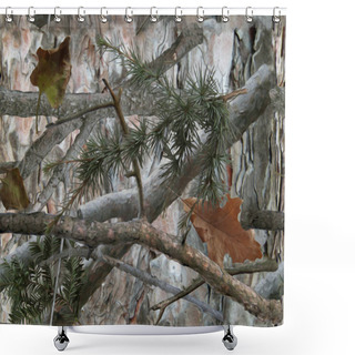 Personality  Realistic Forest Camouflage. Seamless Pattern. Conifer Tree, Branches And Leaves. Useable For Hunting And Military Purposes.               Shower Curtains