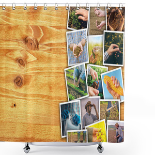 Personality  Man In Farming And Agriculture, Photo Collage With Copy Space Shower Curtains