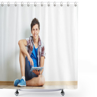 Personality  Teenager With Touchpad Shower Curtains
