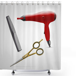 Personality  Vector Barber Shop Icons. Scissors, Comb And Hair Dryer Shower Curtains