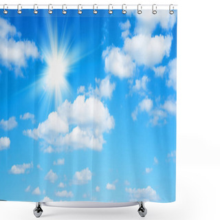 Personality  Sunny Background, Blue Sky With White Clouds And Sun Shower Curtains