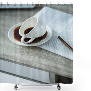 Personality  Cup Of Coffee And Newspaper Shower Curtains