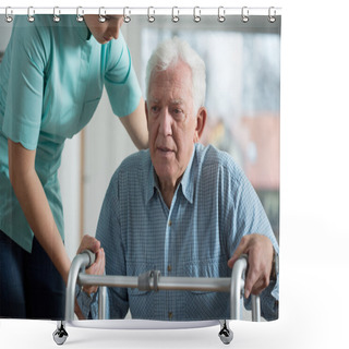 Personality  Man With Walker Shower Curtains
