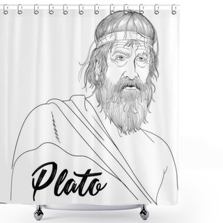 Personality  Plato (428-348 BC) Portrait In Line Art.  Shower Curtains