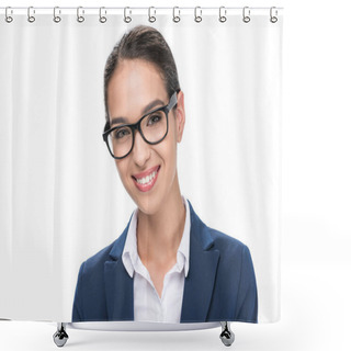 Personality  Beautiful Businesswoman In Eyeglasses Shower Curtains