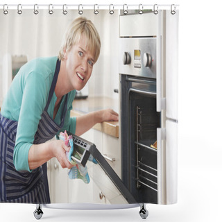 Personality  Woman Opening Oven Door And Looking Frustrated Shower Curtains