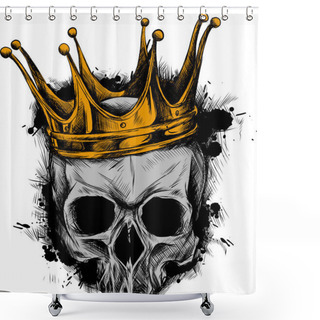 Personality  Illustration Skull In Crown With Beard Isolated On White Background Shower Curtains