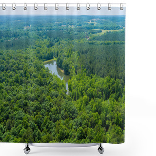 Personality  Aerial View Forest Lake Water Summer Nature Between By Mountains In Campobello, South Carolina Shower Curtains