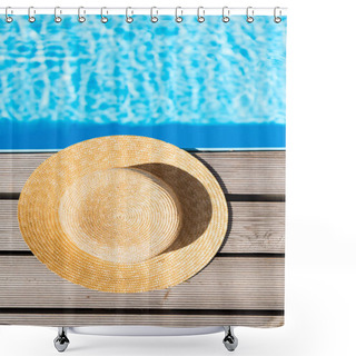 Personality  Top View Of Wicker Hat Near Swimming Pool  Shower Curtains