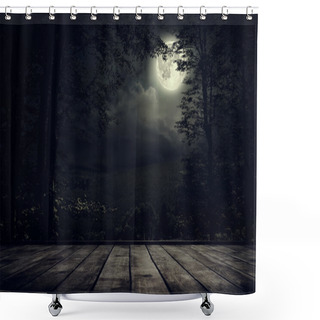 Personality  Night Mountains Landscape With Moon Light. Shower Curtains
