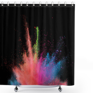 Personality  Explosion Of Coloured Powder Isolated On Black Background. Abstract Colored Background Shower Curtains